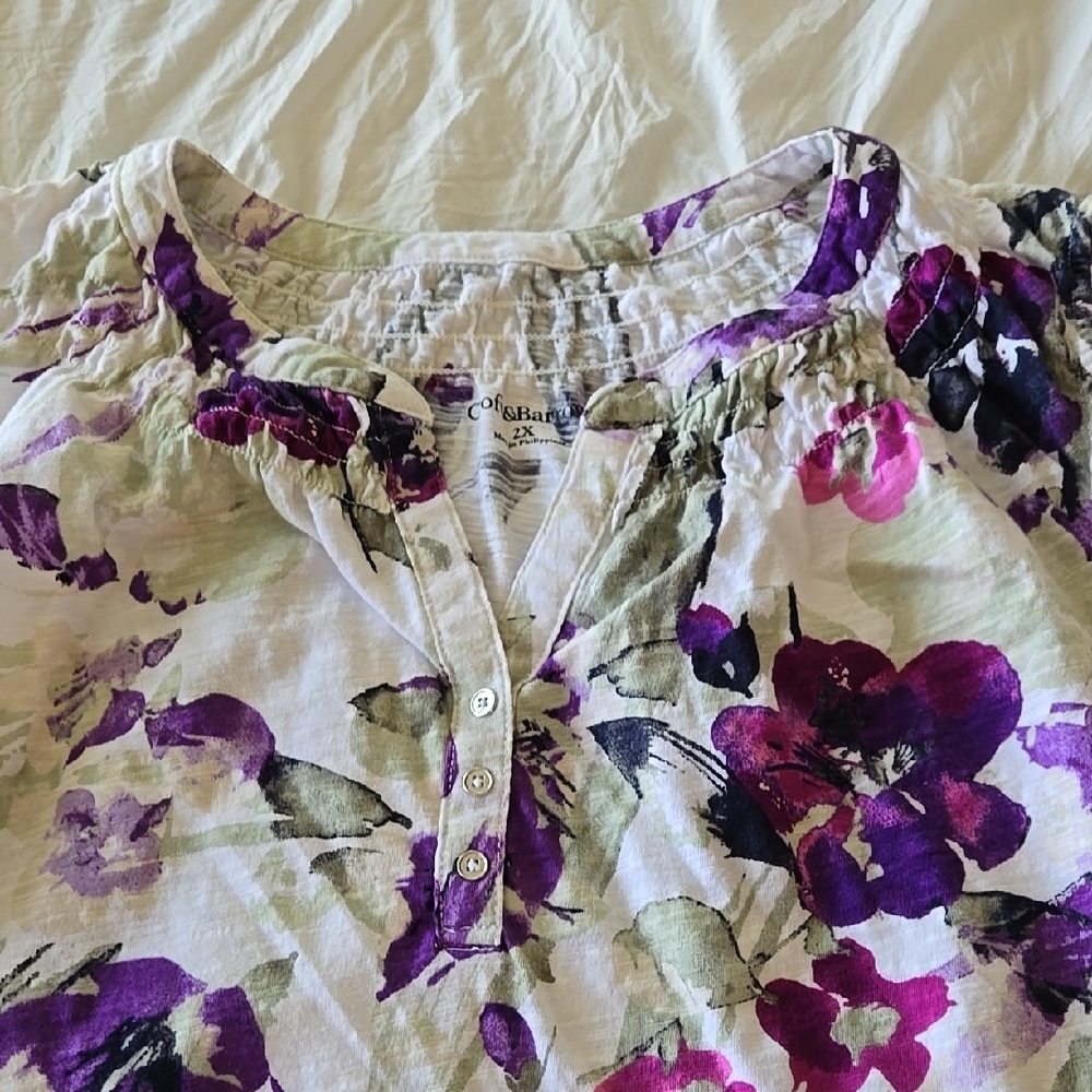 Purple and Pink Floral Scoop Neck Sleeveless Tank Top - Picture 5 of 5